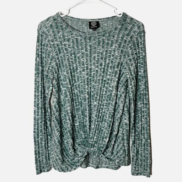Bobeau Women's Knit Top Size XS Heathered Green Knot Front Ribbed Long Sleeve - Picture 1 of 6